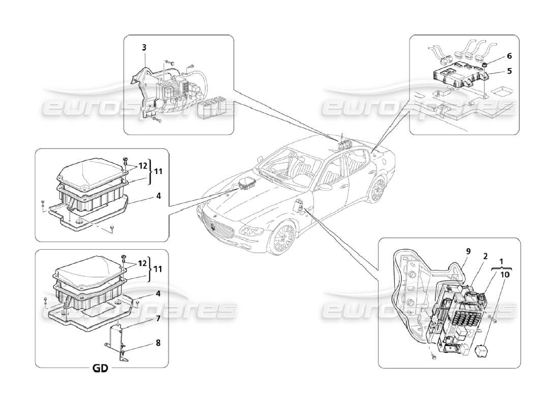 maserati qtp. (2006) 4.2 diagramma delle parti di relè, fusibili e custodie