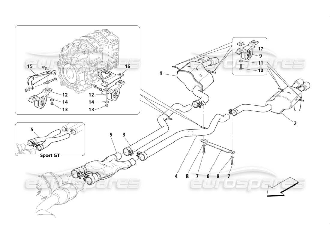 maserati qtp. (2006) 4.2 silenziatori diagramma delle parti
