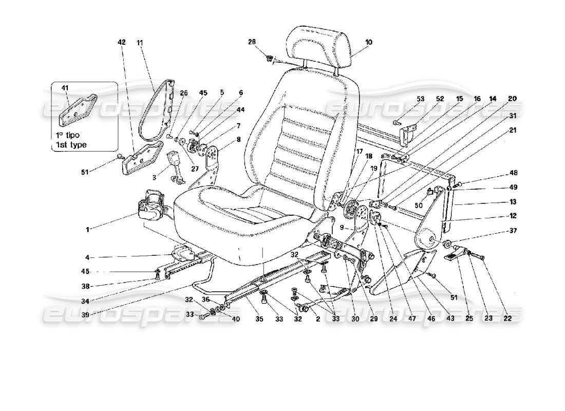 ferrari 512 tr sedili e cinture di sicurezza -valido per gli usa- schema delle parti