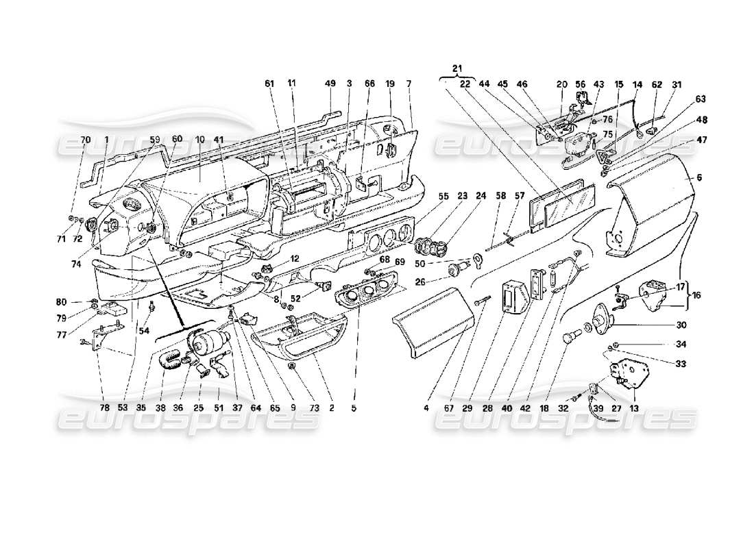 ferrari 512 tr diagramma delle parti del cruscotto