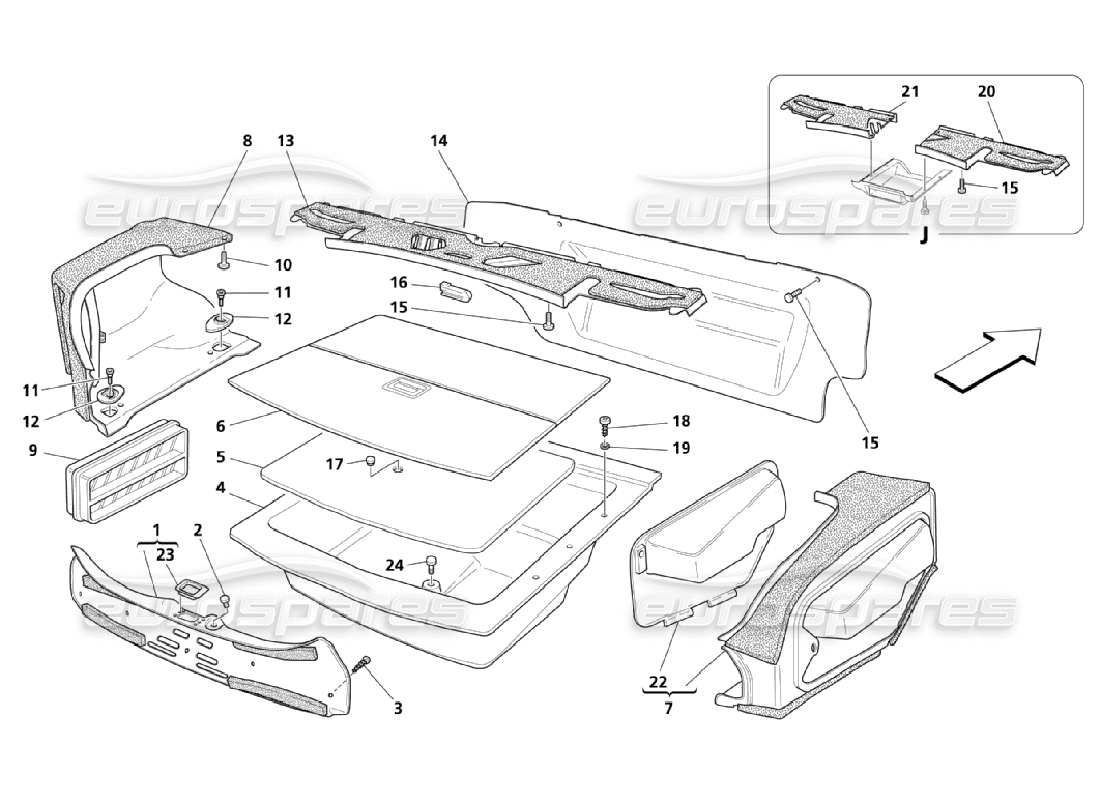 maserati qtp. (2006) 4.2 tappetini sul cofano del bagagliaio diagramma delle parti