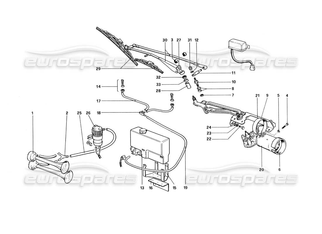 ferrari 512 bbi tergicristallo, rondella e avvisatori acustici diagramma delle parti
