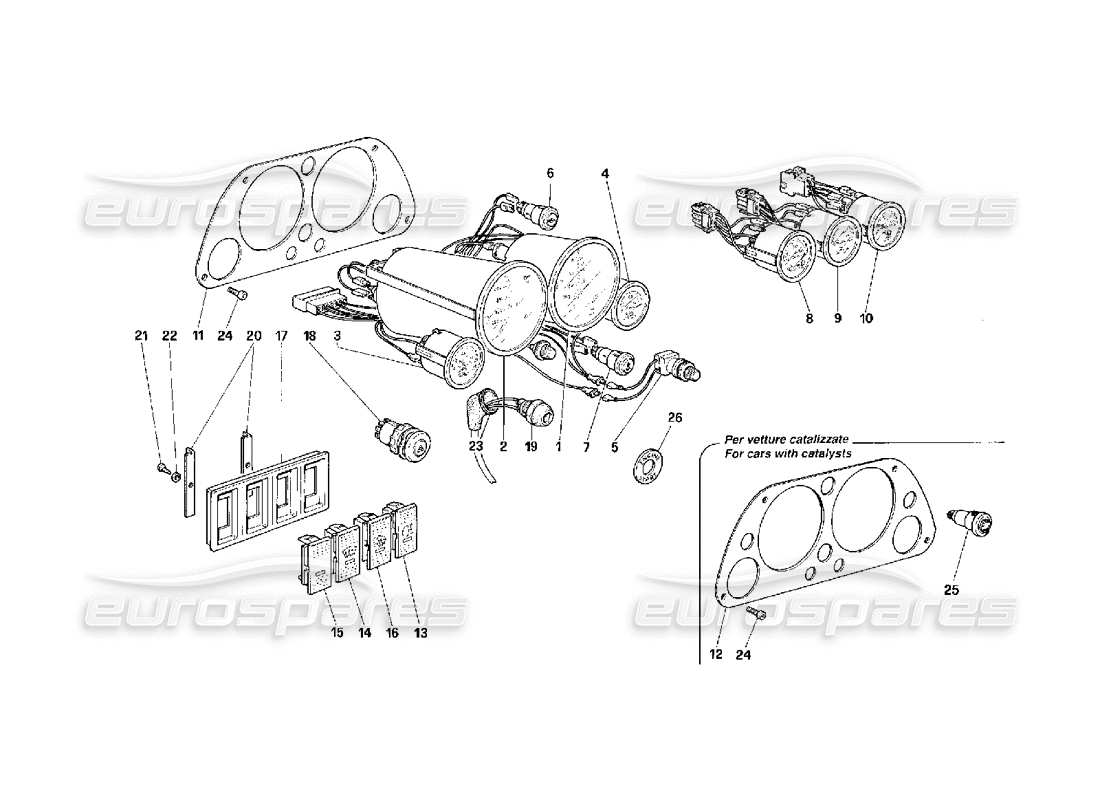 ferrari f40 diagramma delle parti degli strumenti di controllo e comando