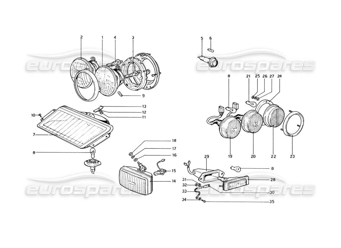 ferrari 365 gt4 berlinetta boxer diagramma delle parti delle luci