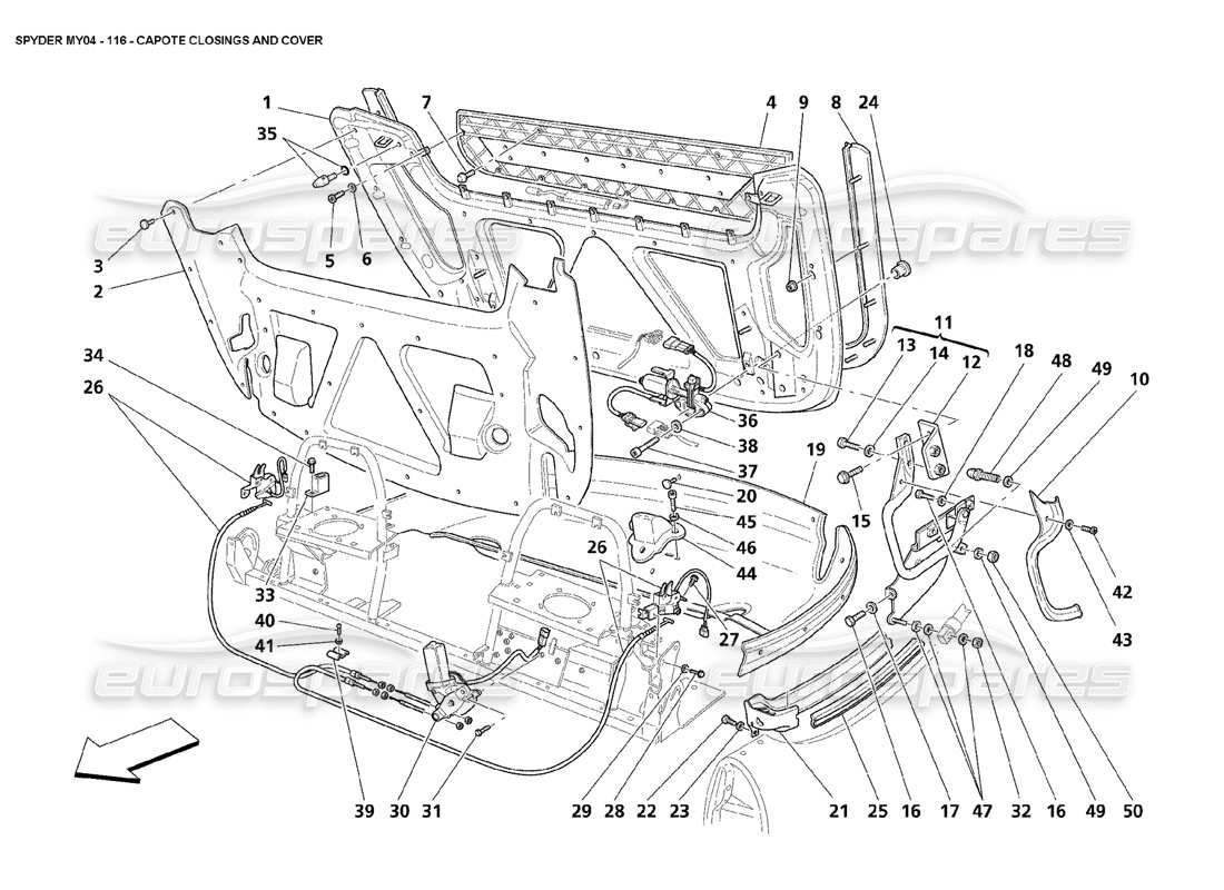 maserati 4200 spyder (2004) chiusure capote e copertura diagramma delle parti