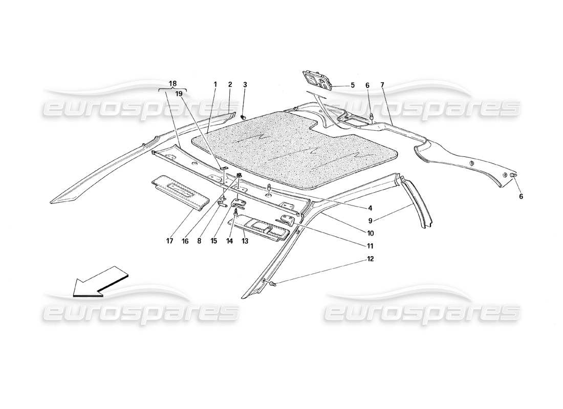 ferrari 348 (1993) tb / ts finiture del tetto diagramma delle parti