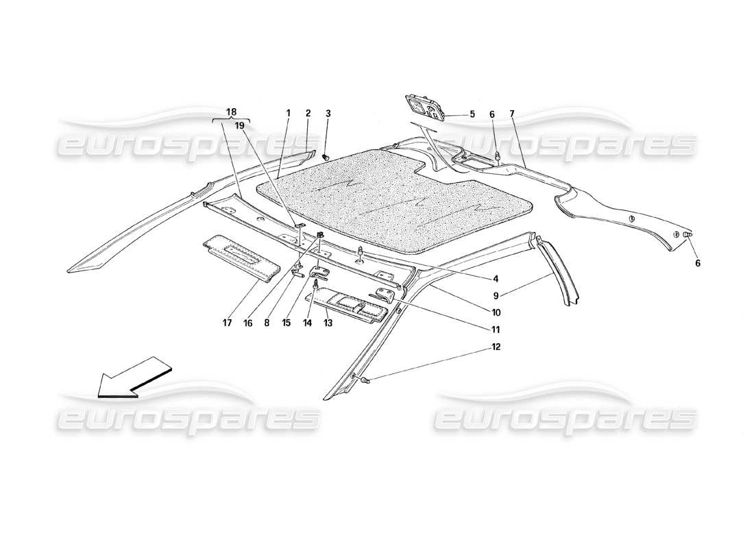 ferrari 348 (1993) tb / ts diagramma delle parti delle finiture del tetto