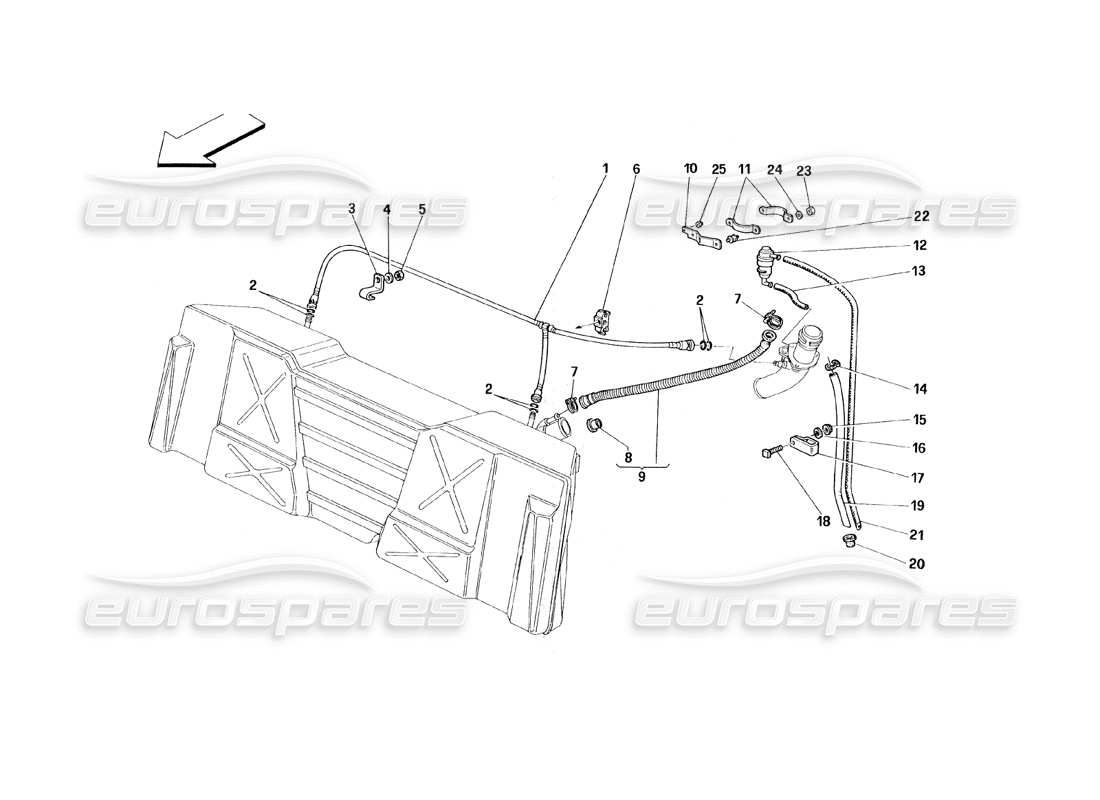 ferrari 348 (1993) tb / ts diagramma delle parti del sistema di sfiato della benzina