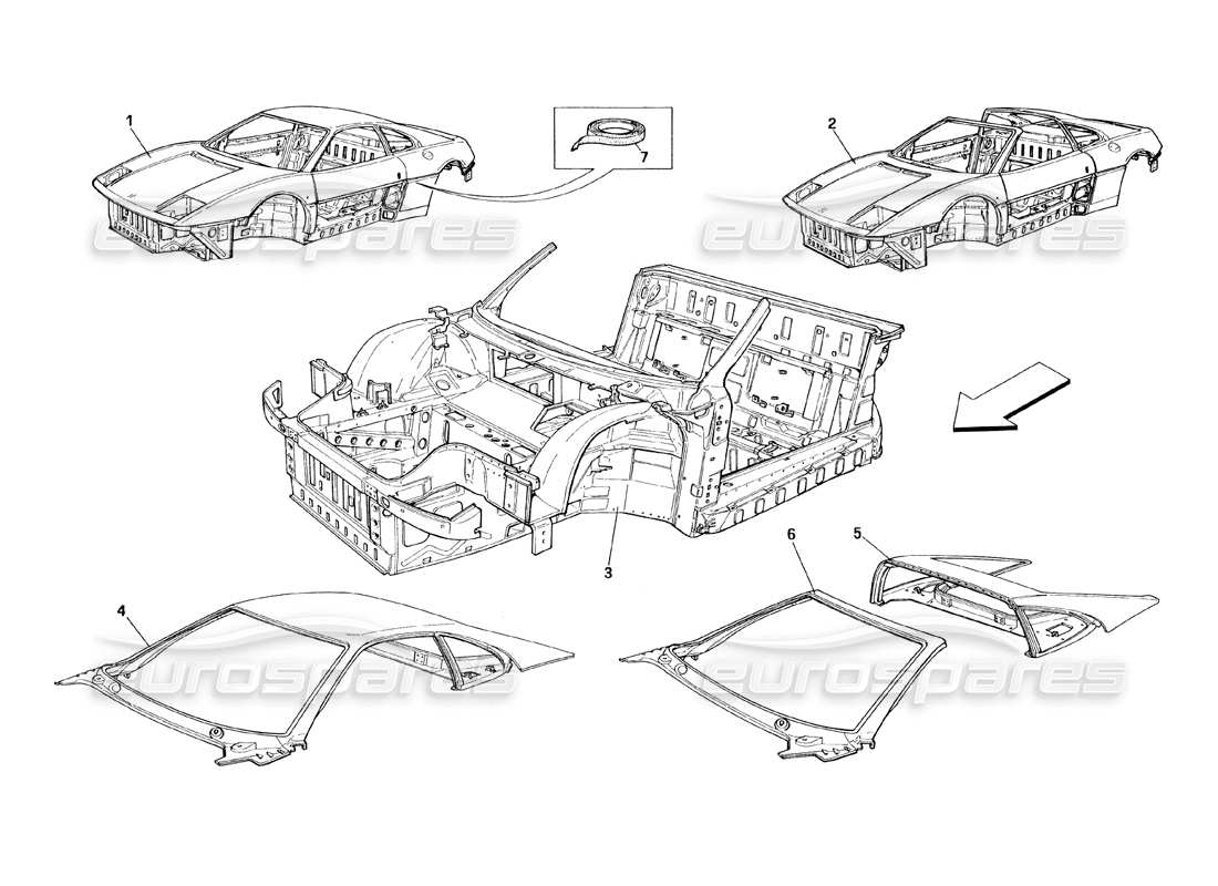 ferrari 348 (1993) tb / ts corpo: diagramma delle parti delle unità generali