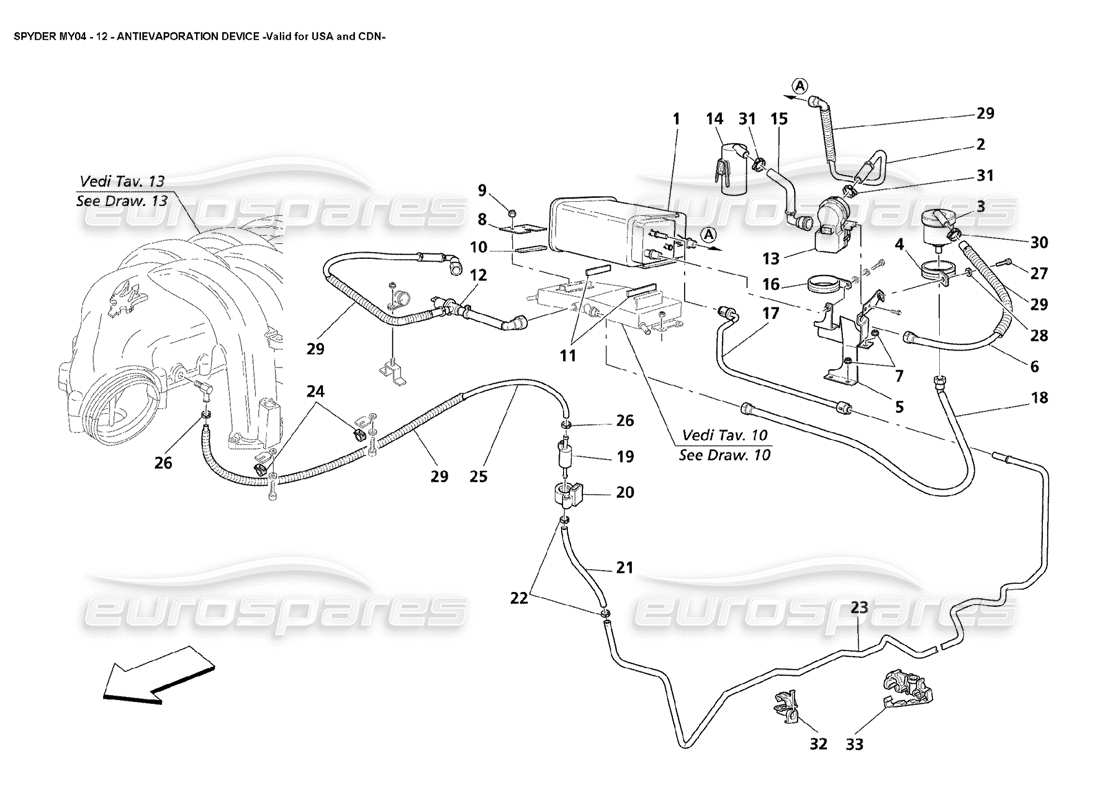 maserati 4200 spyder (2004) dispositivo antievaporazione valido per usa e cdn diagramma delle parti