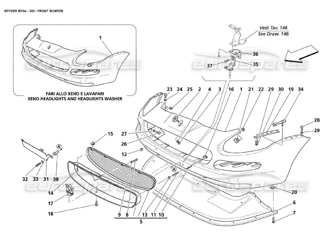 maserati 4200 spyder (2004) schema delle parti paraurti anteriore