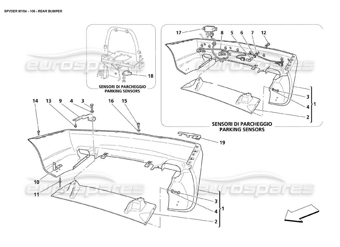 maserati 4200 spyder (2004) paraurti posteriore diagramma delle parti