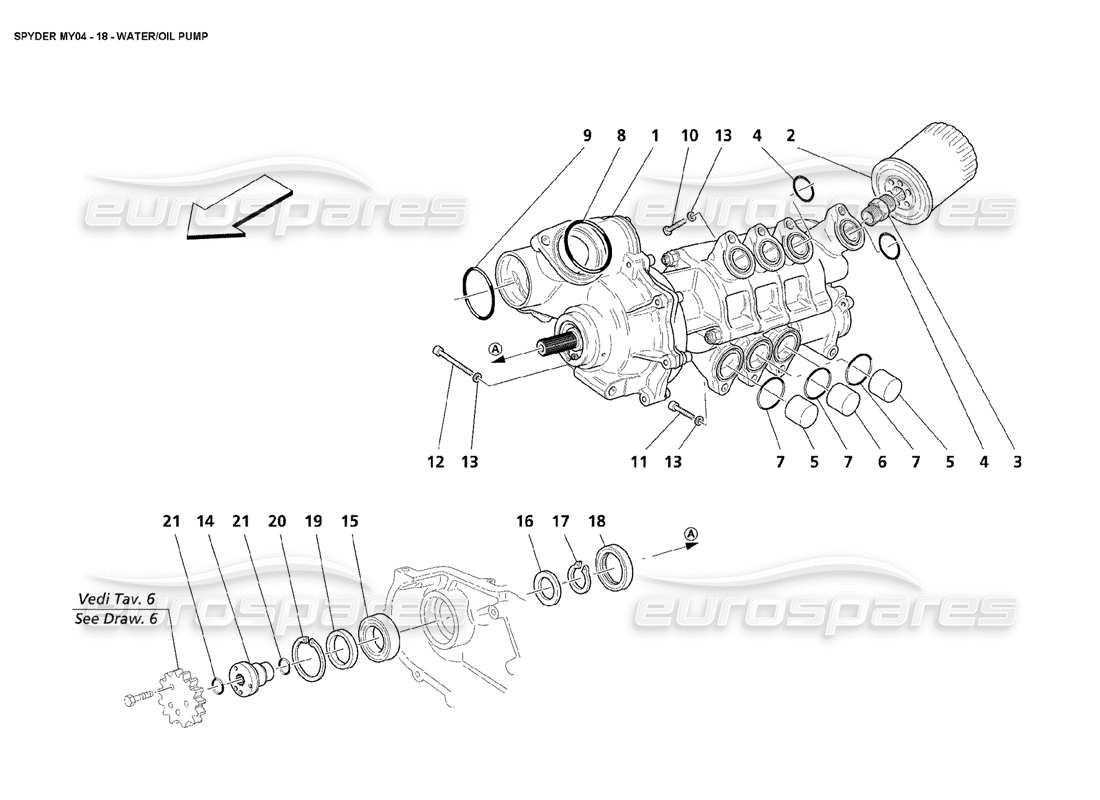 maserati 4200 spyder (2004) diagramma delle parti della pompa acqua-olio