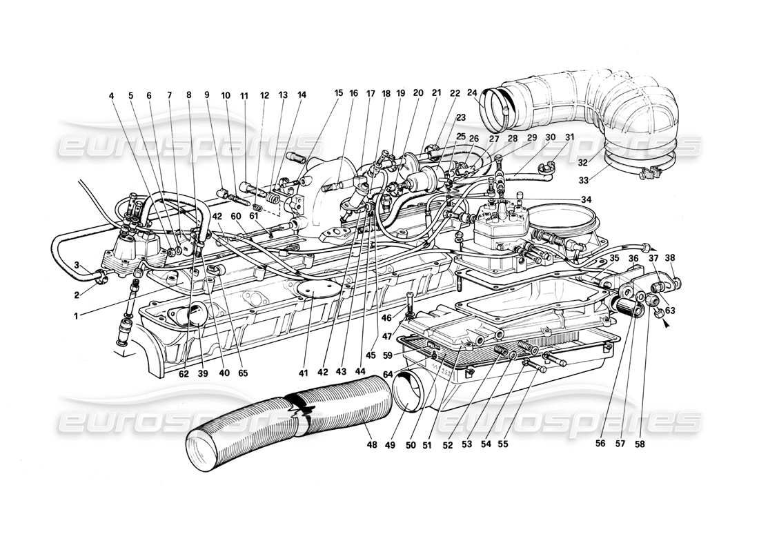 ferrari 400i (1983 mechanical) sistema di iniezione del carburante: presa d'aria, linee diagramma delle parti