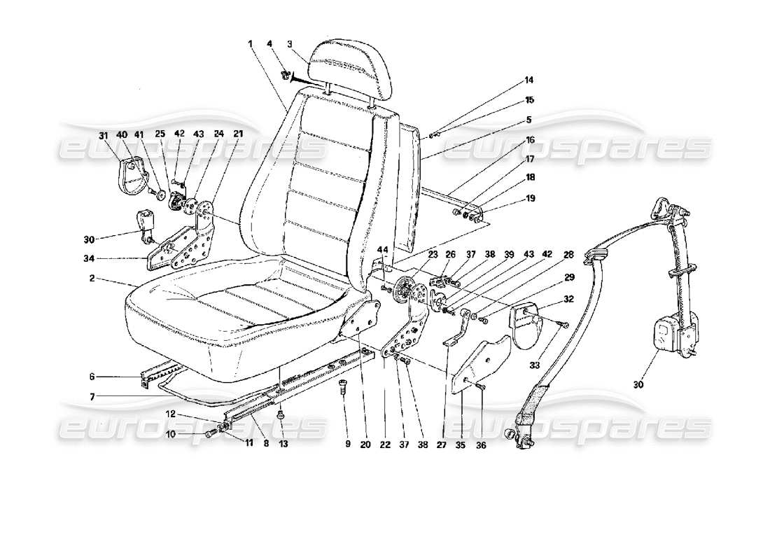 ferrari mondial 3.4 t coupe/cabrio sedili anteriori - non per cinture passive. schema delle parti
