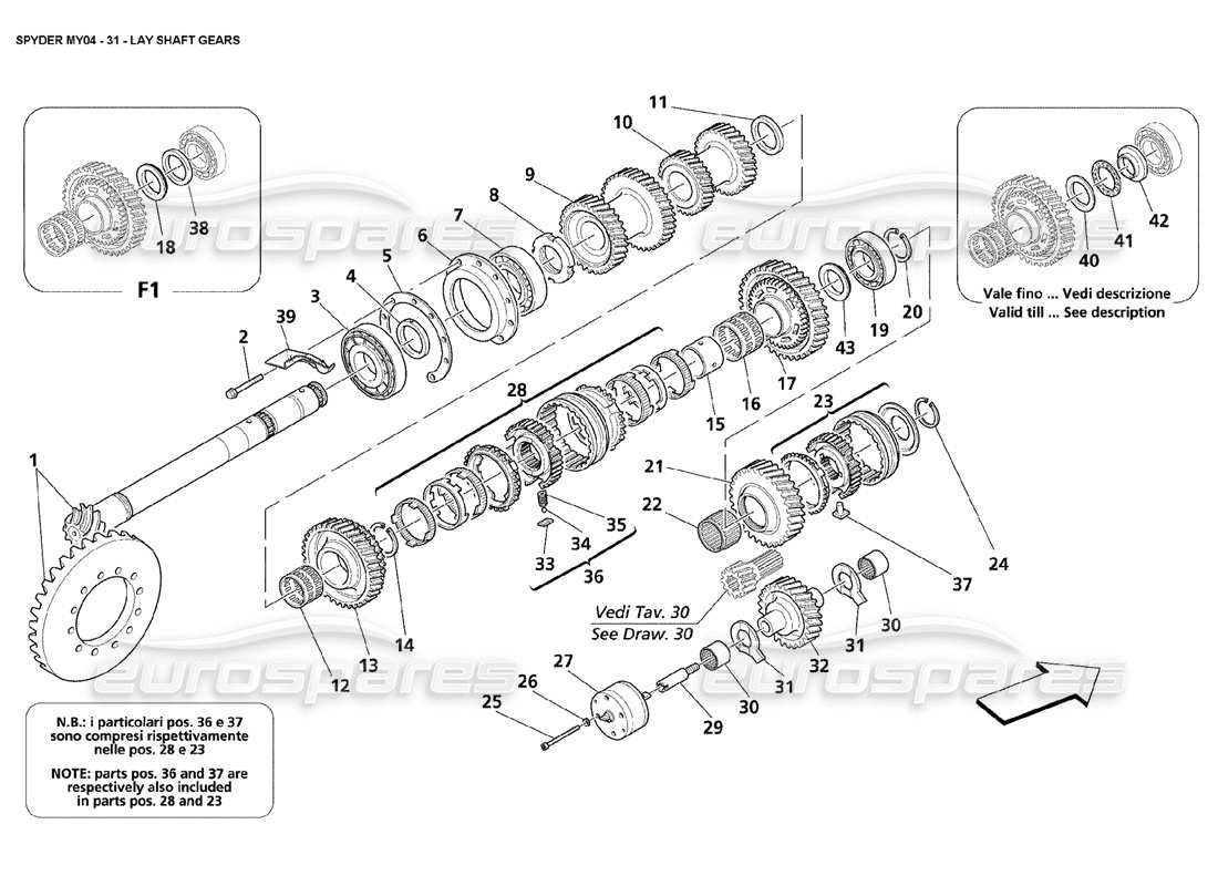 maserati 4200 spyder (2004) diagramma delle parti degli ingranaggi dell'albero di rinvio