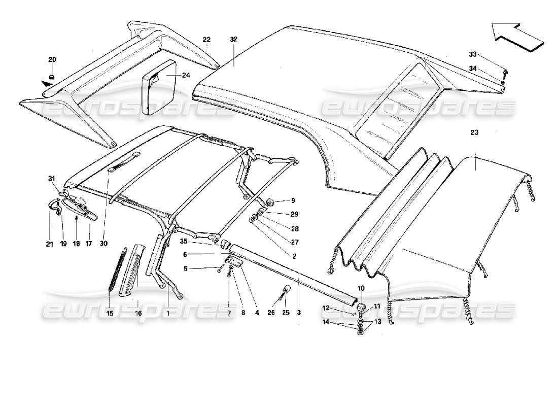 ferrari mondial 3.4 t coupe/cabrio in alto: diagramma delle parti della cabriolet