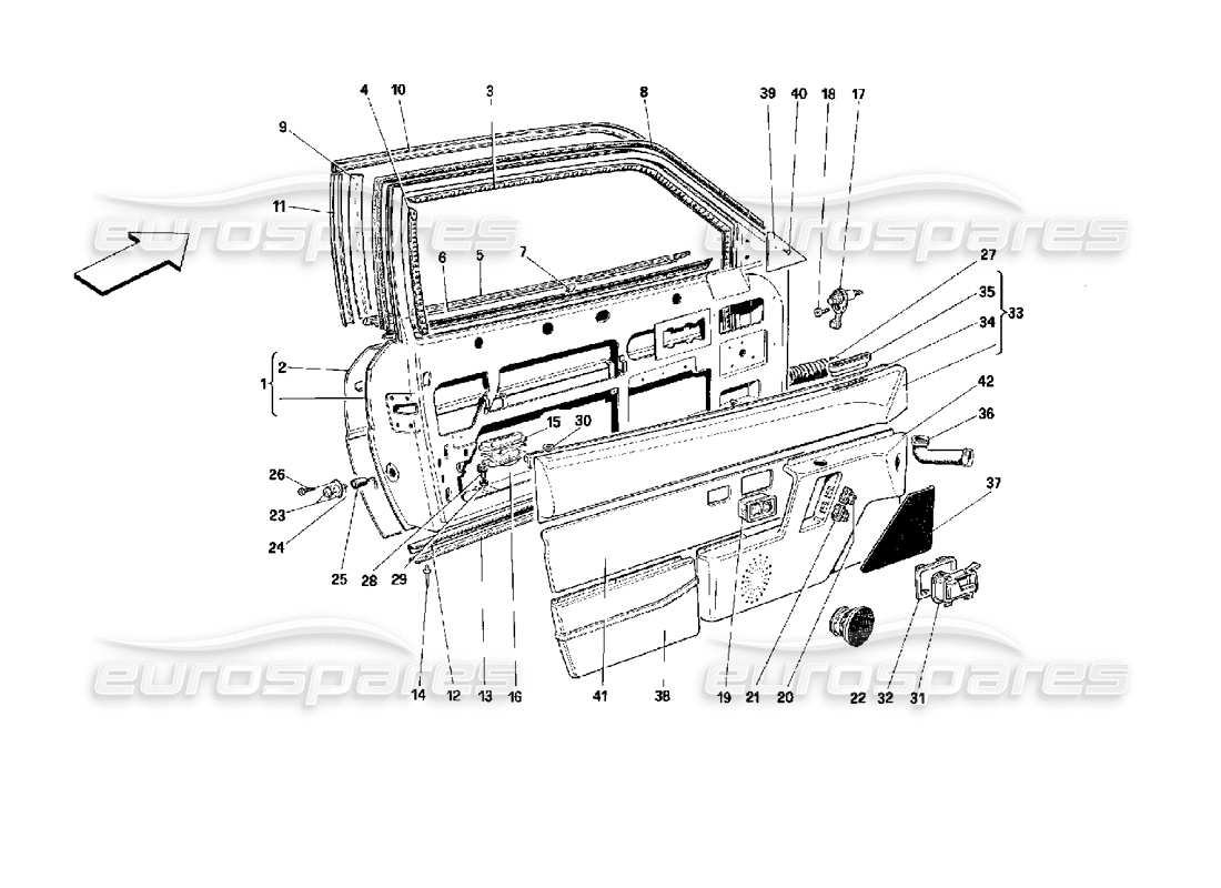 ferrari mondial 3.4 t coupe/cabrio porte - coupé - schema delle parti della struttura e dei rivestimenti