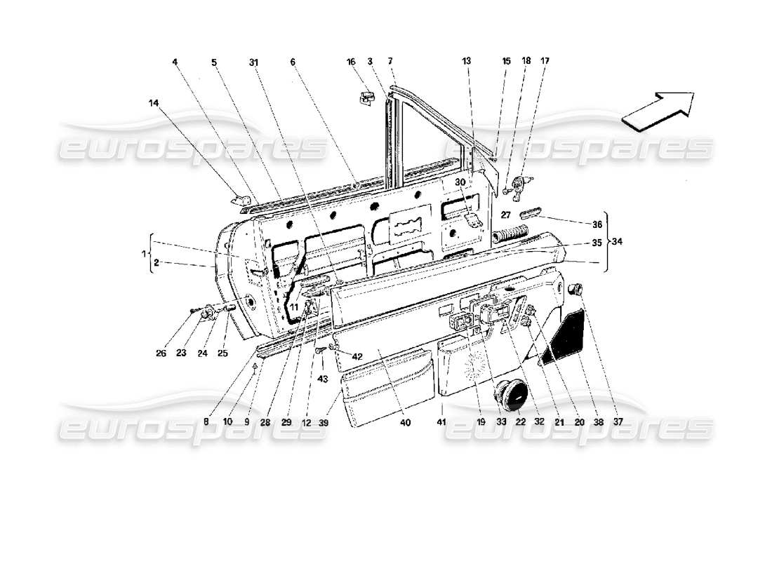 ferrari mondial 3.4 t coupe/cabrio porte - cabriolet - struttura e rivestimenti diagramma delle parti