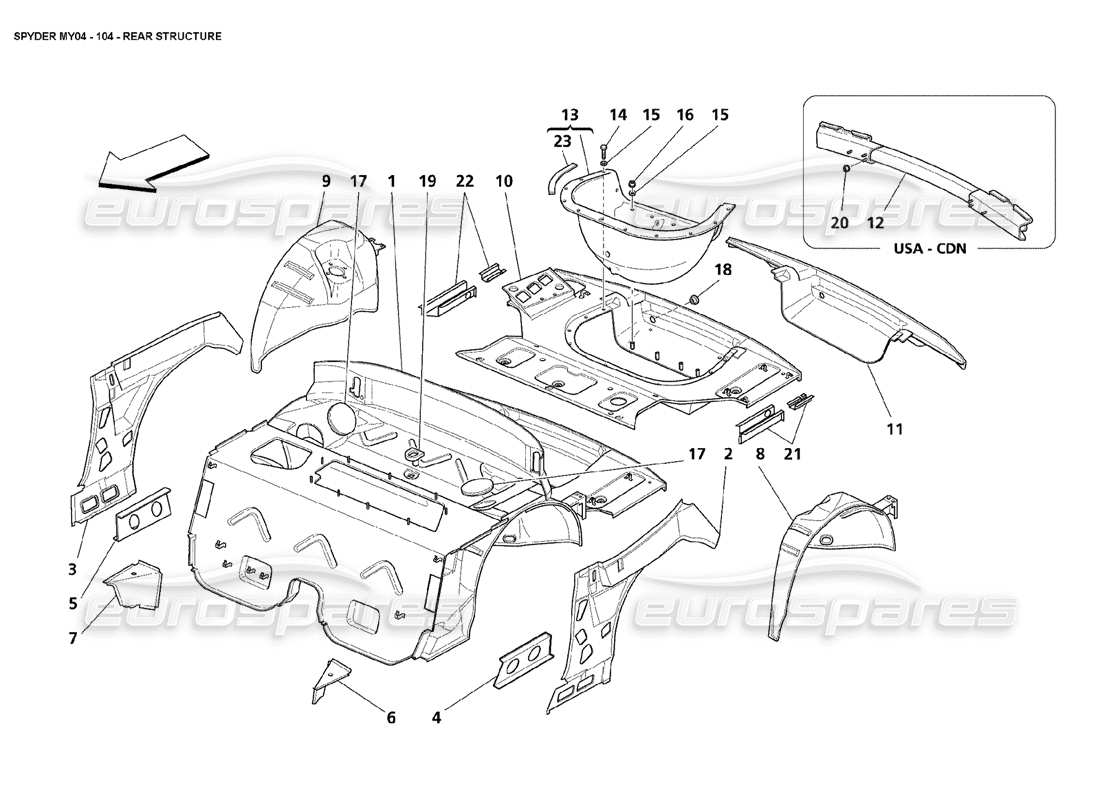 maserati 4200 spyder (2004) diagramma delle parti della struttura posteriore