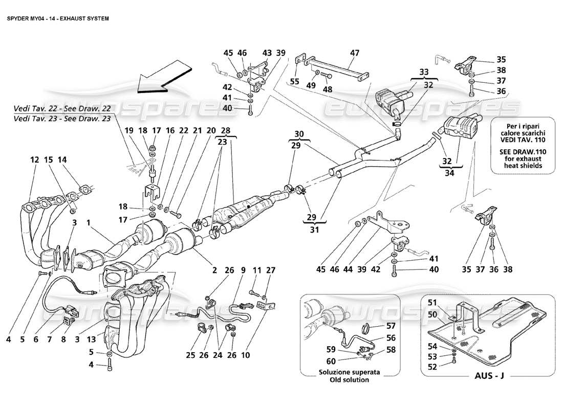 maserati 4200 spyder (2004) diagramma delle parti del sistema di scarico