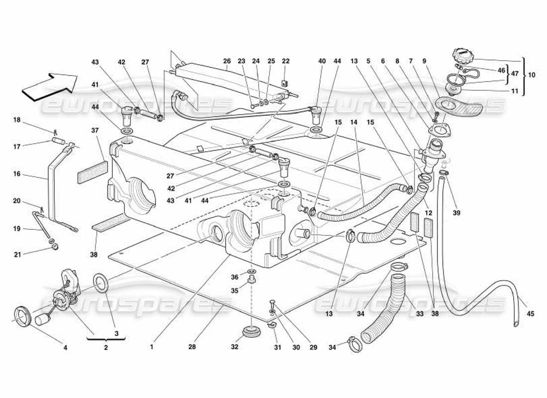 uno schema delle parti dal catalogo delle parti della Barchetta Ferrari 550