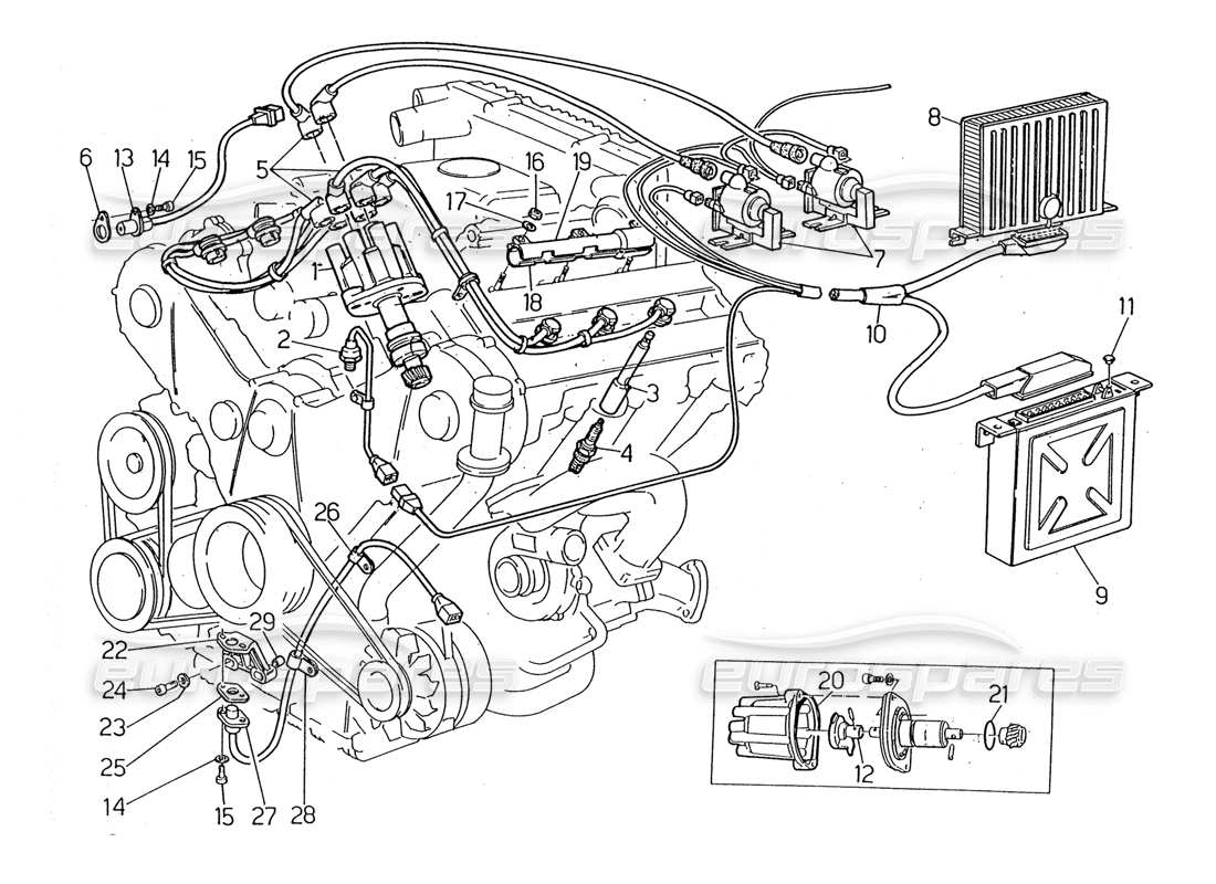 un diagramma delle parti dal catalogo delle parti maserati biturbo (1983-1995).