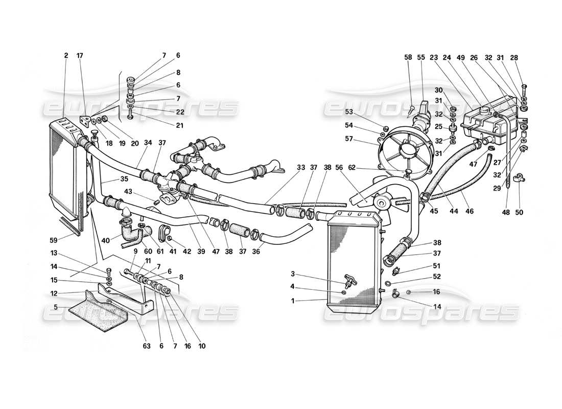 un diagramma delle parti dal catalogo delle parti Ferrari Testarossa (1987)