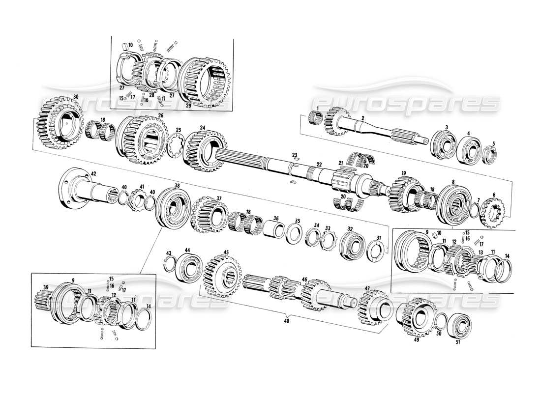 un diagramma delle parti dal catalogo delle parti maserati ghibli (1967-1973)