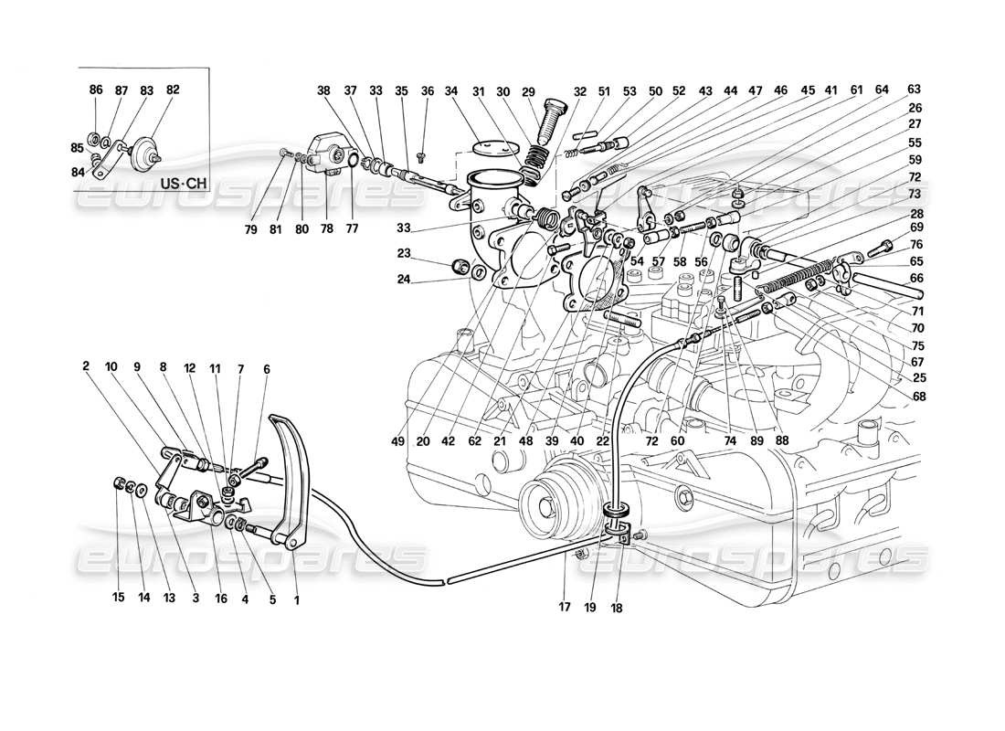 un diagramma delle parti dal catalogo delle parti Ferrari Testarossa (1990)