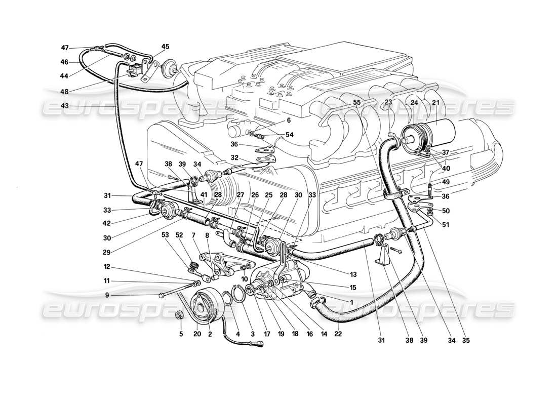 un diagramma delle parti dal catalogo delle parti ferrari testarossa (1990)