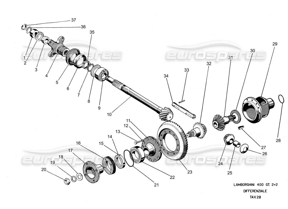 un diagramma delle parti dal catalogo delle parti lamborghini 400 gt