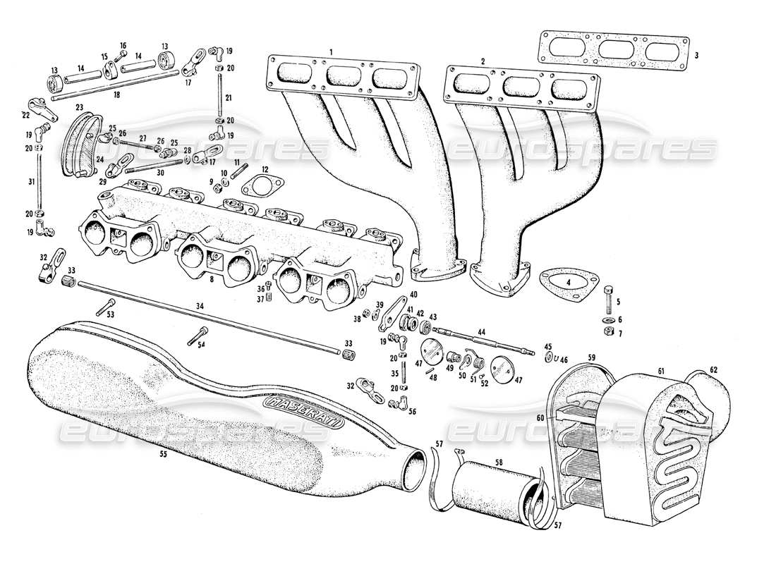 un diagramma delle parti dal catalogo delle parti maserati mistral