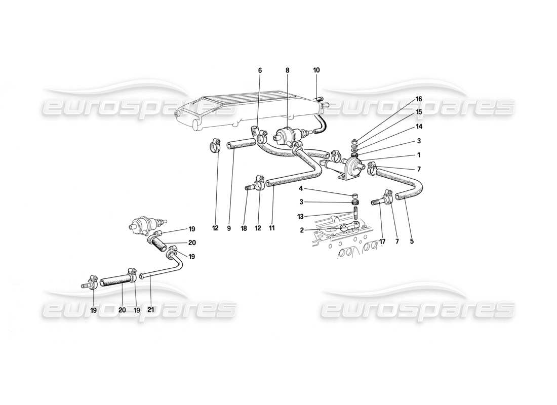 un diagramma delle parti dal catalogo delle parti Ferrari Testarossa (1990)