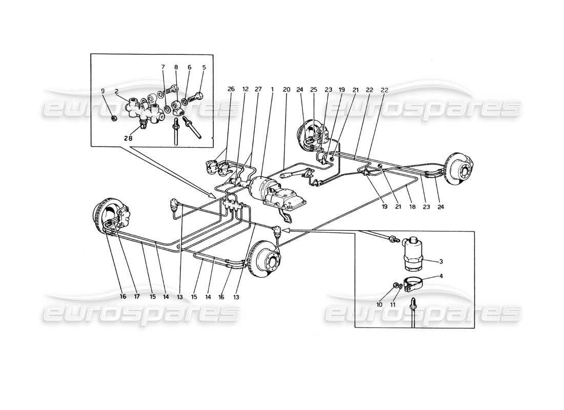 uno schema delle parti dal catalogo delle parti della Berlinetta Boxer Ferrari 365 GT4