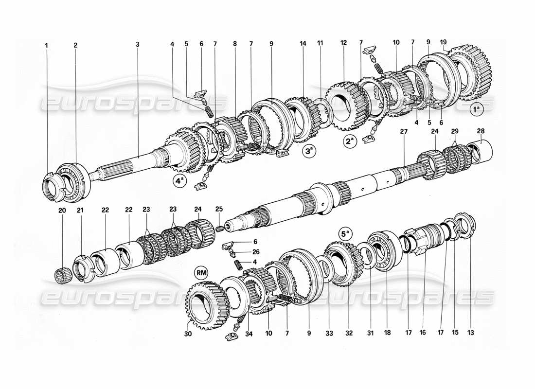 un diagramma delle parti dal catalogo delle parti Ferrari 412 (meccaniche).