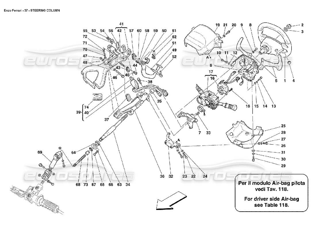 un diagramma delle parti dal catalogo delle parti ferrari enzo