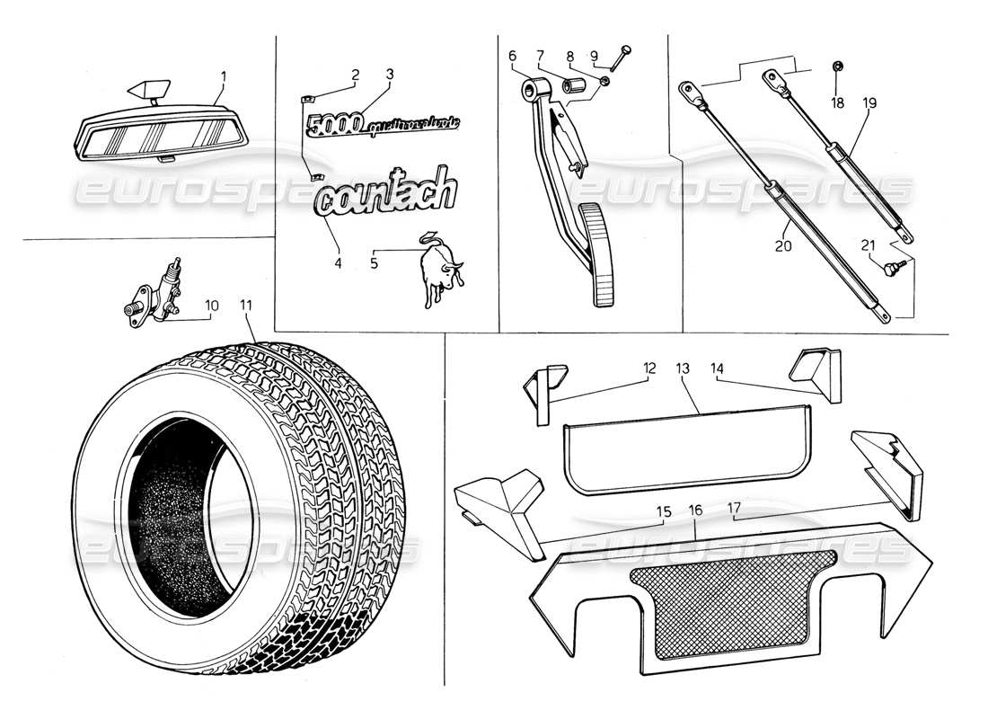 un diagramma delle parti dal catalogo delle parti lamborghini countach 5000 qv (1985)