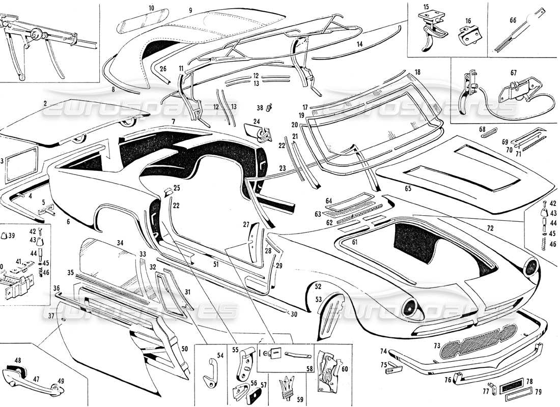 un diagramma delle parti dal catalogo delle parti maserati mistral 3.7