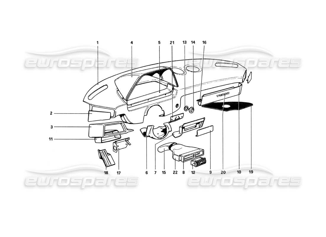 un diagramma delle parti dal catalogo delle parti ferrari 208 turbo (1982)
