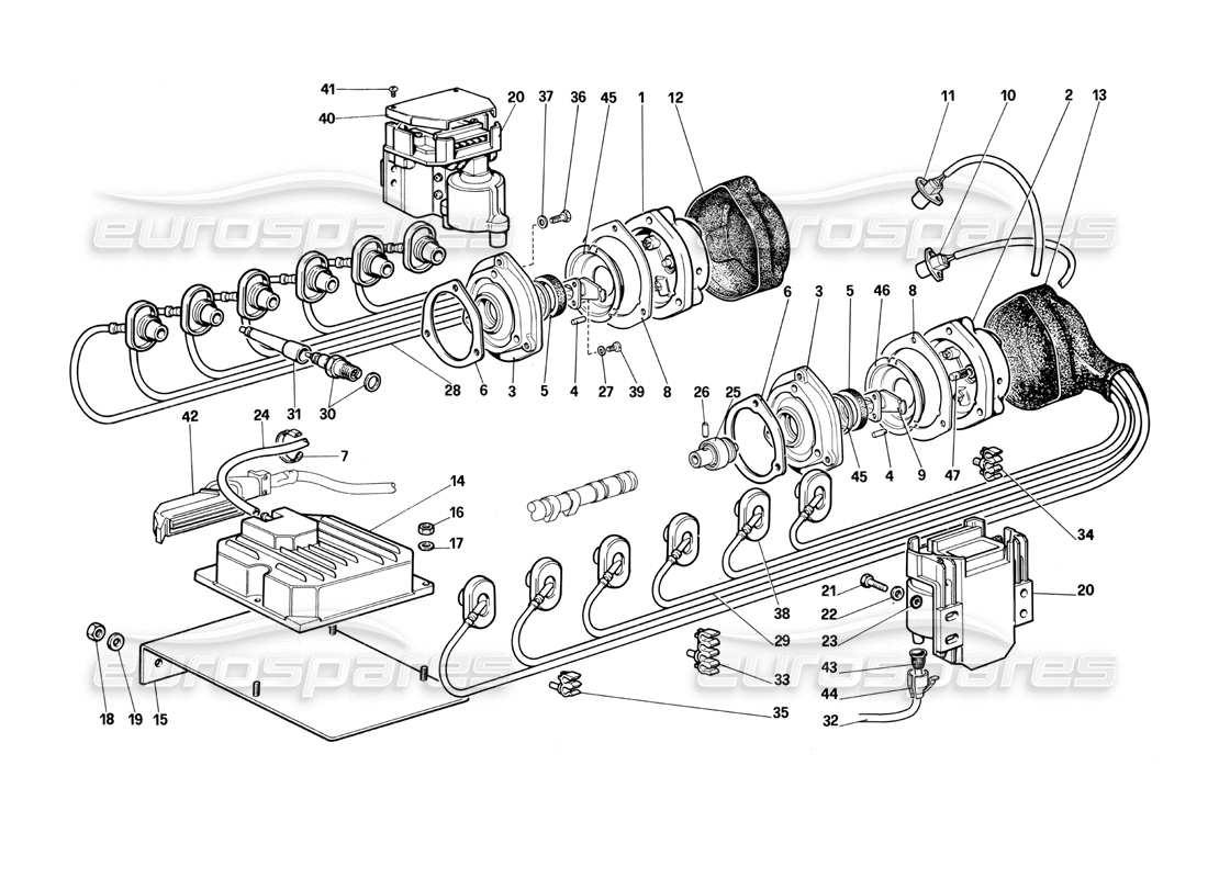 un diagramma delle parti dal catalogo delle parti ferrari testarossa (1990)