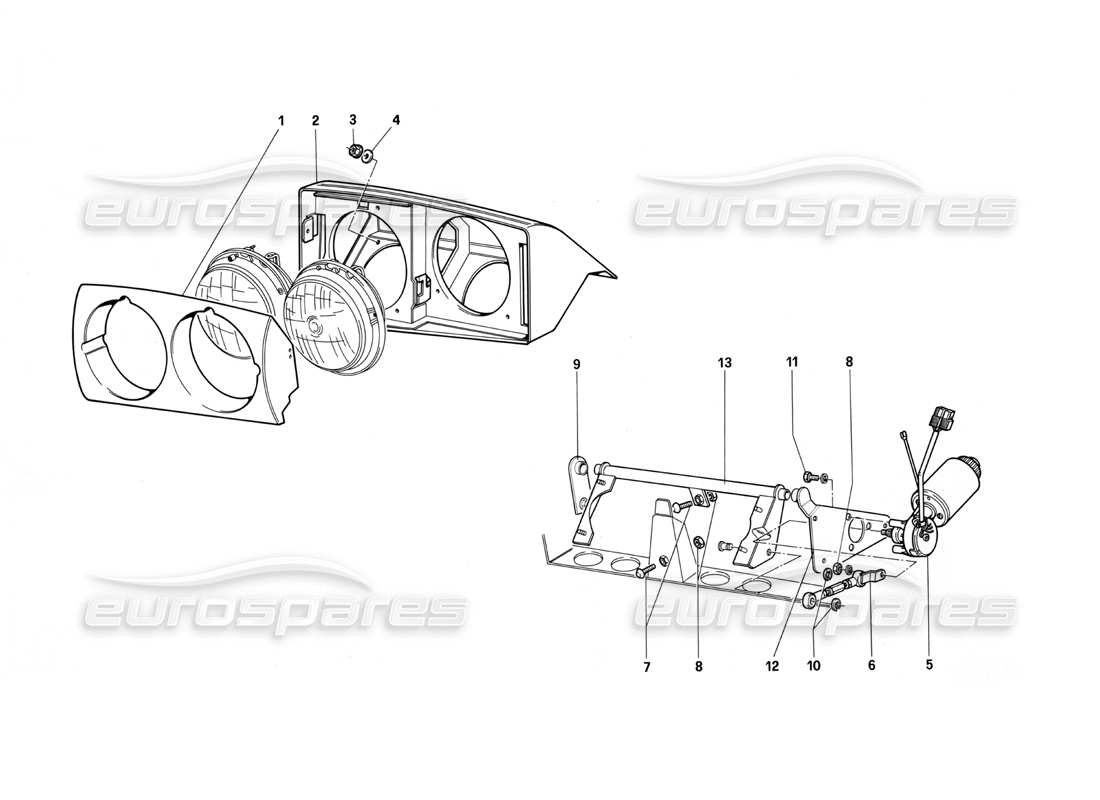 ferrari testarossa (1987) dispositivo sollevamento faro anteriore diagramma delle parti
