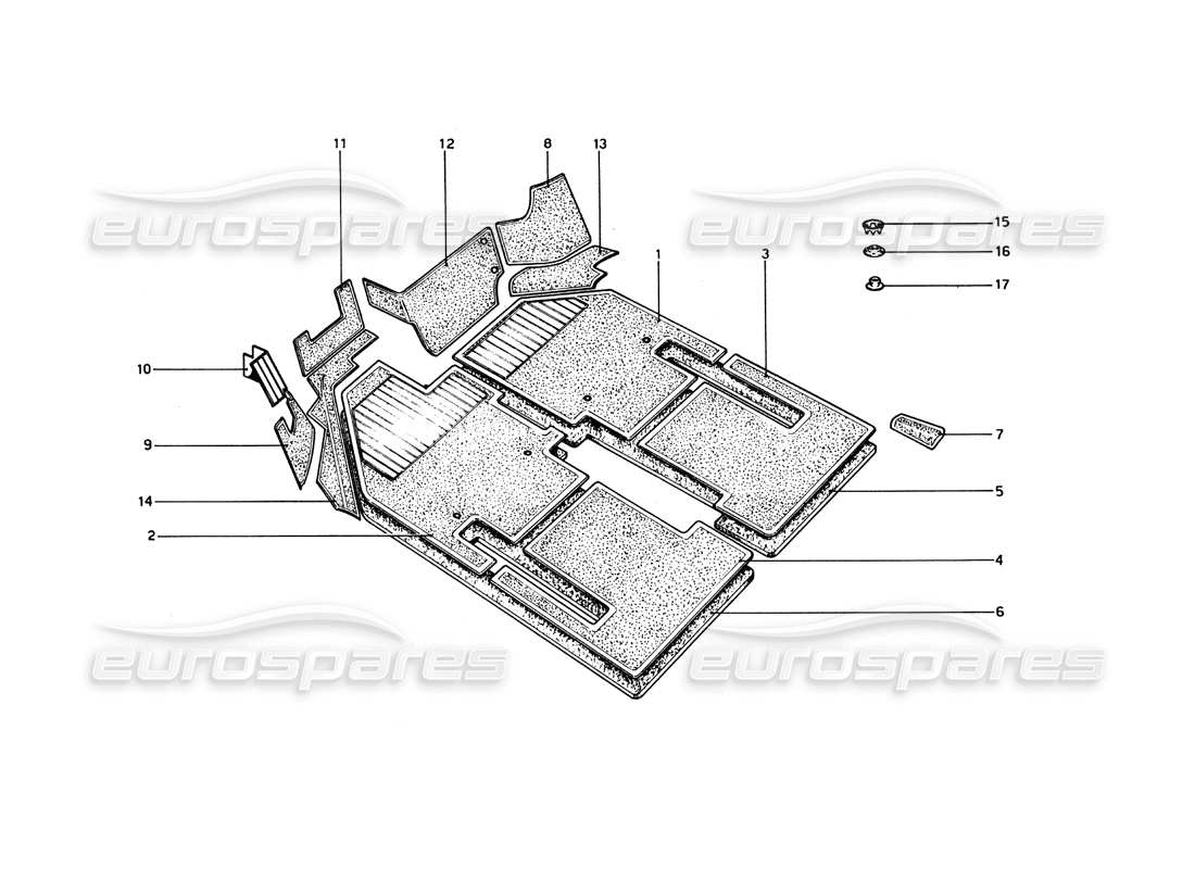 ferrari 365 gt4 berlinetta boxer diagramma delle parti della moquette