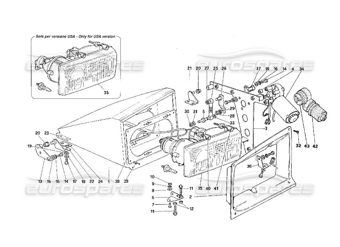ferrari f40 dispositivo per il sollevamento dello schema delle parti dei fari anteriori