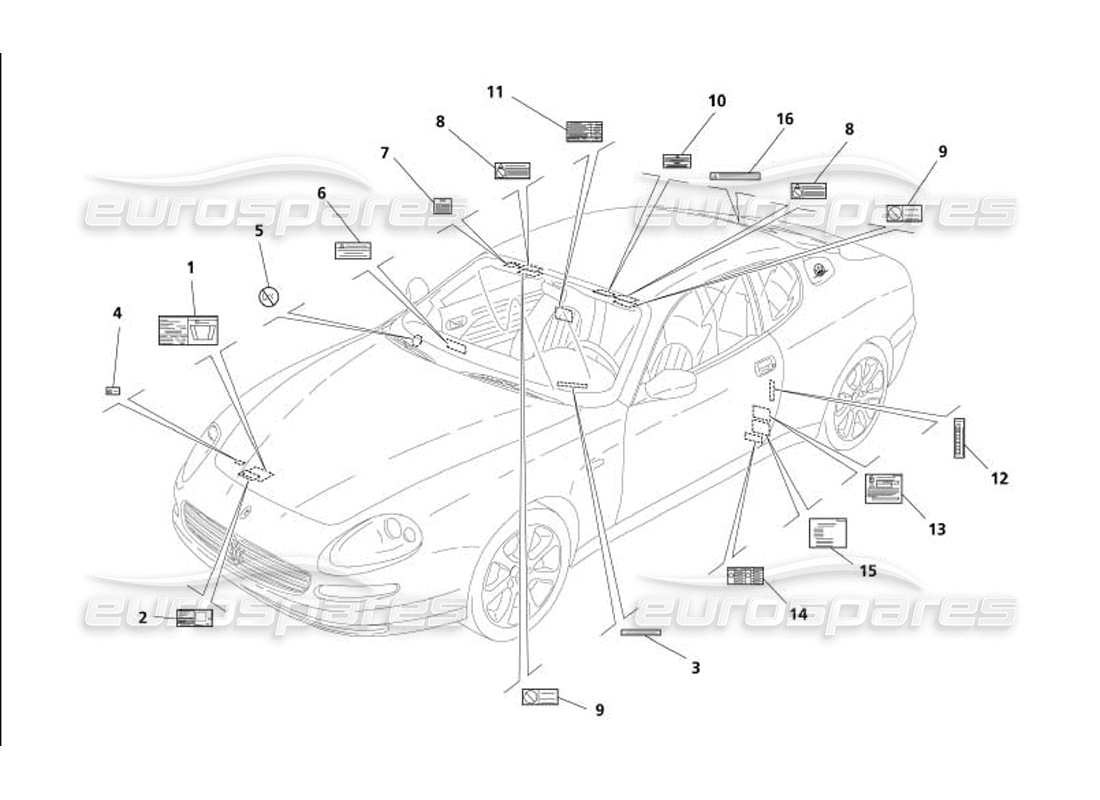 maserati 4200 coupe (2005) diagramma delle parti delle piastre