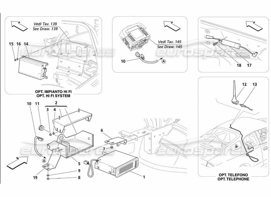 maserati 4200 coupe (2005) schema delle parti dell'apparecchiatura stereo: accessori