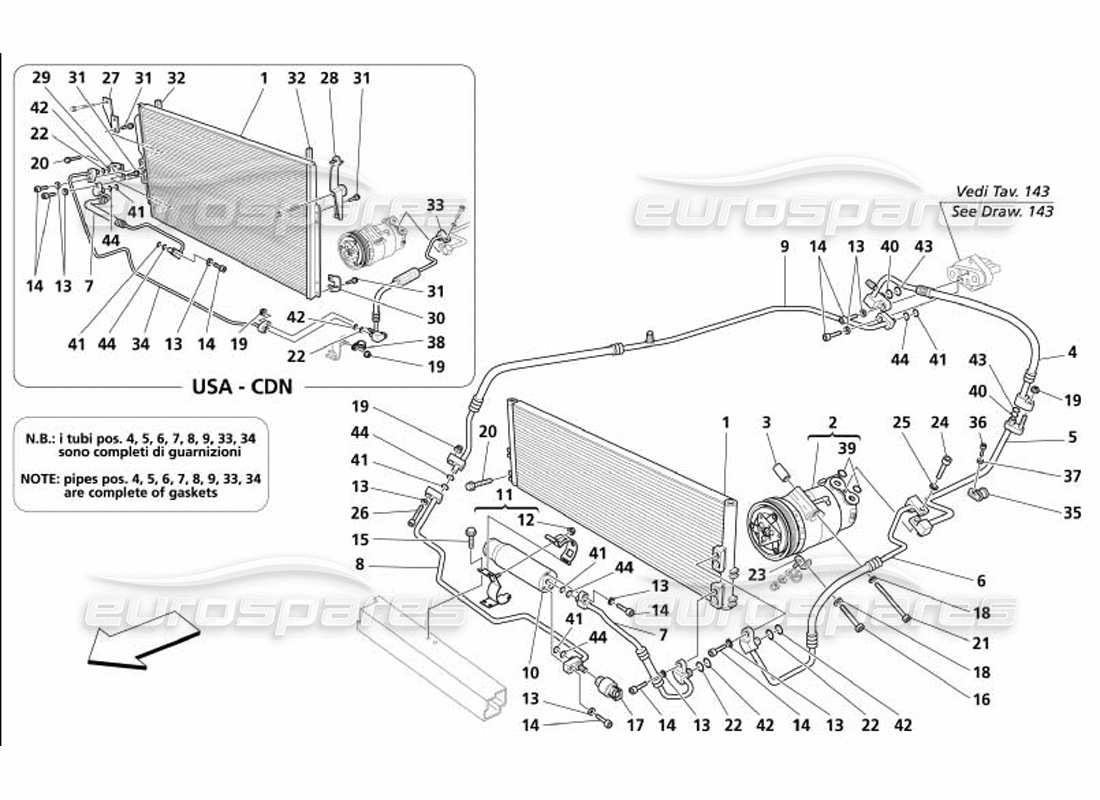 maserati 4200 gransport (2005) sistema di aria condizionata diagramma delle parti