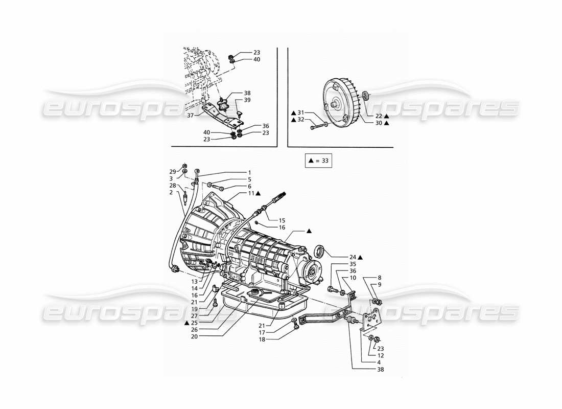 maserati qtp. 3.2 v8 (1999) diagramma delle parti del convertitore della trasmissione automatica (4hp).