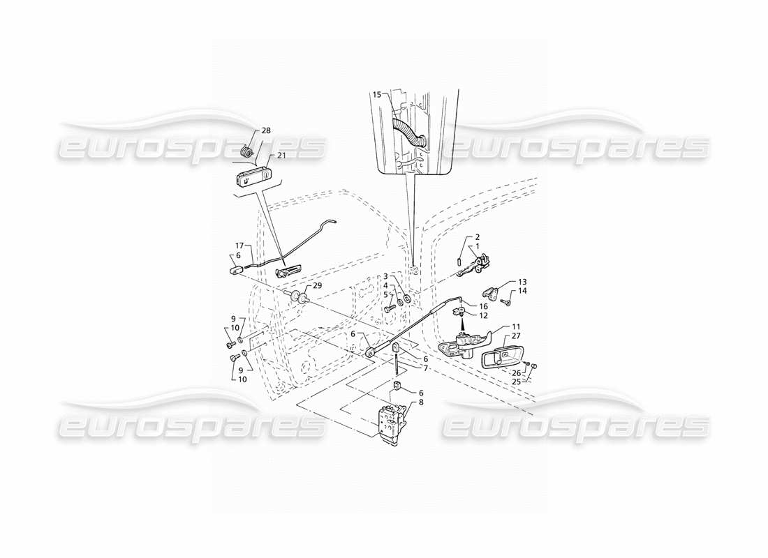 maserati qtp v6 (1996) porte anteriori: schema delle parti delle cerniere e dei controlli interni