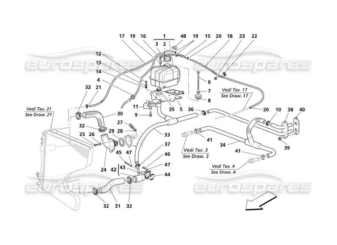 maserati 4200 gransport (2005) nourice - sistema di raffreddamento -non per gd- diagramma delle parti